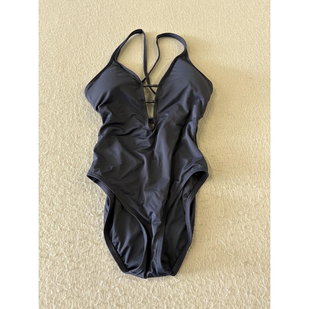 Carmen Marc Valvo‎ Swimsuit Womens 6 Blue One Piece Deep Plunge Strappy Back